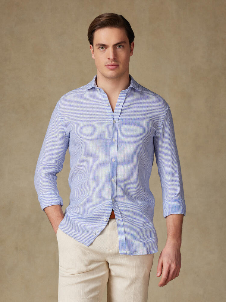 Camisa slim fit Theo de lino a rayas azules