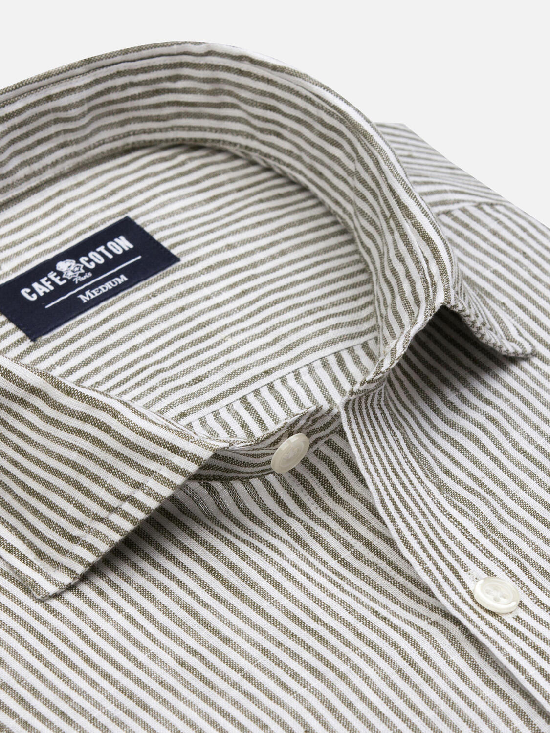 Taillierthemd Theo aus Leinen mit khakifarbenen Streifen