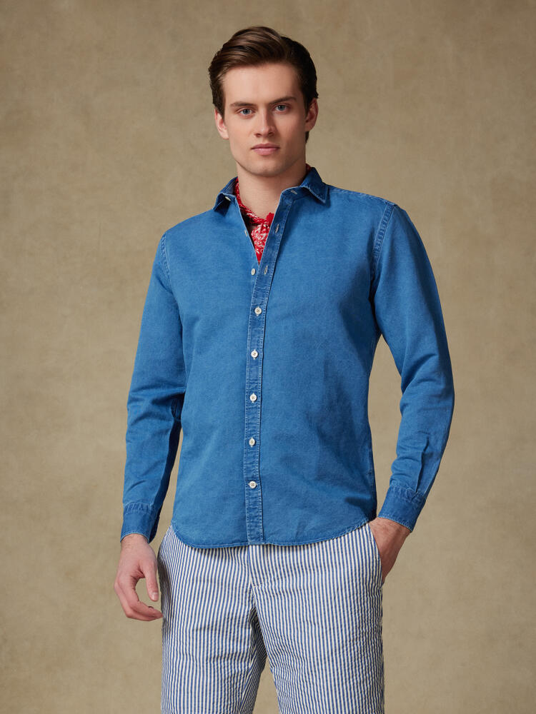 Camicia slim Tim in lino indaco