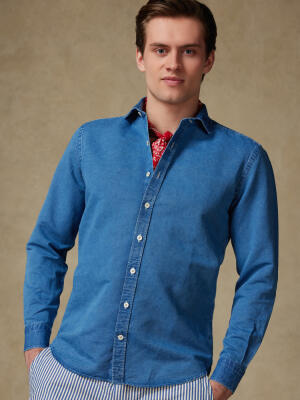 Chemise cintrée Tim en lin indigo
