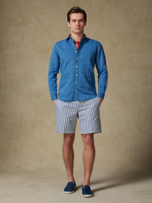 Chemise cintrée Tim en lin indigo
