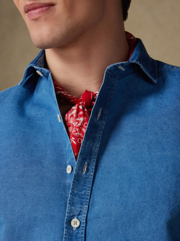 Camicia slim Tim in lino indaco