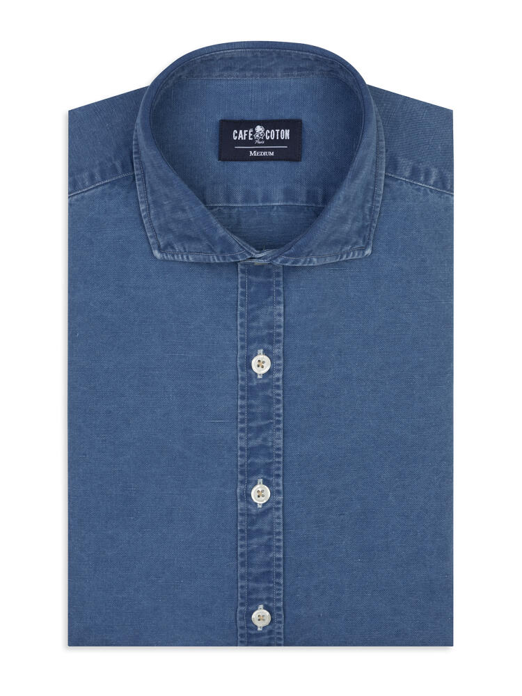 Camicia slim Tim in lino indaco
