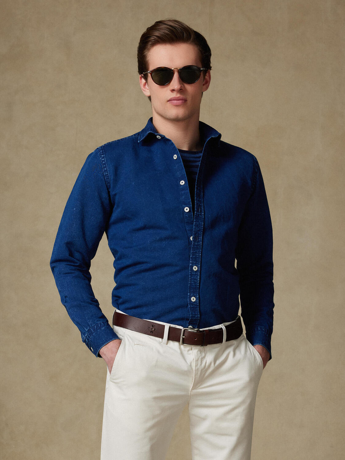 Tim linen slim fit shirt in dark indigo