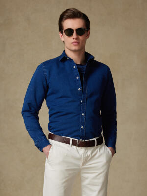 Chemise cintrée Tim en lin dark indigo