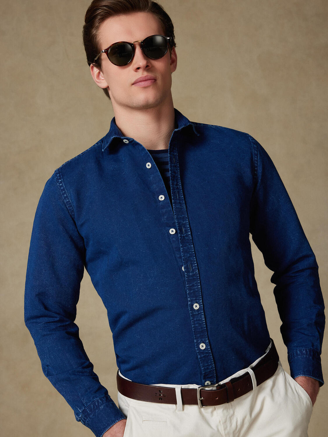 Tim linen slim fit shirt in dark indigo