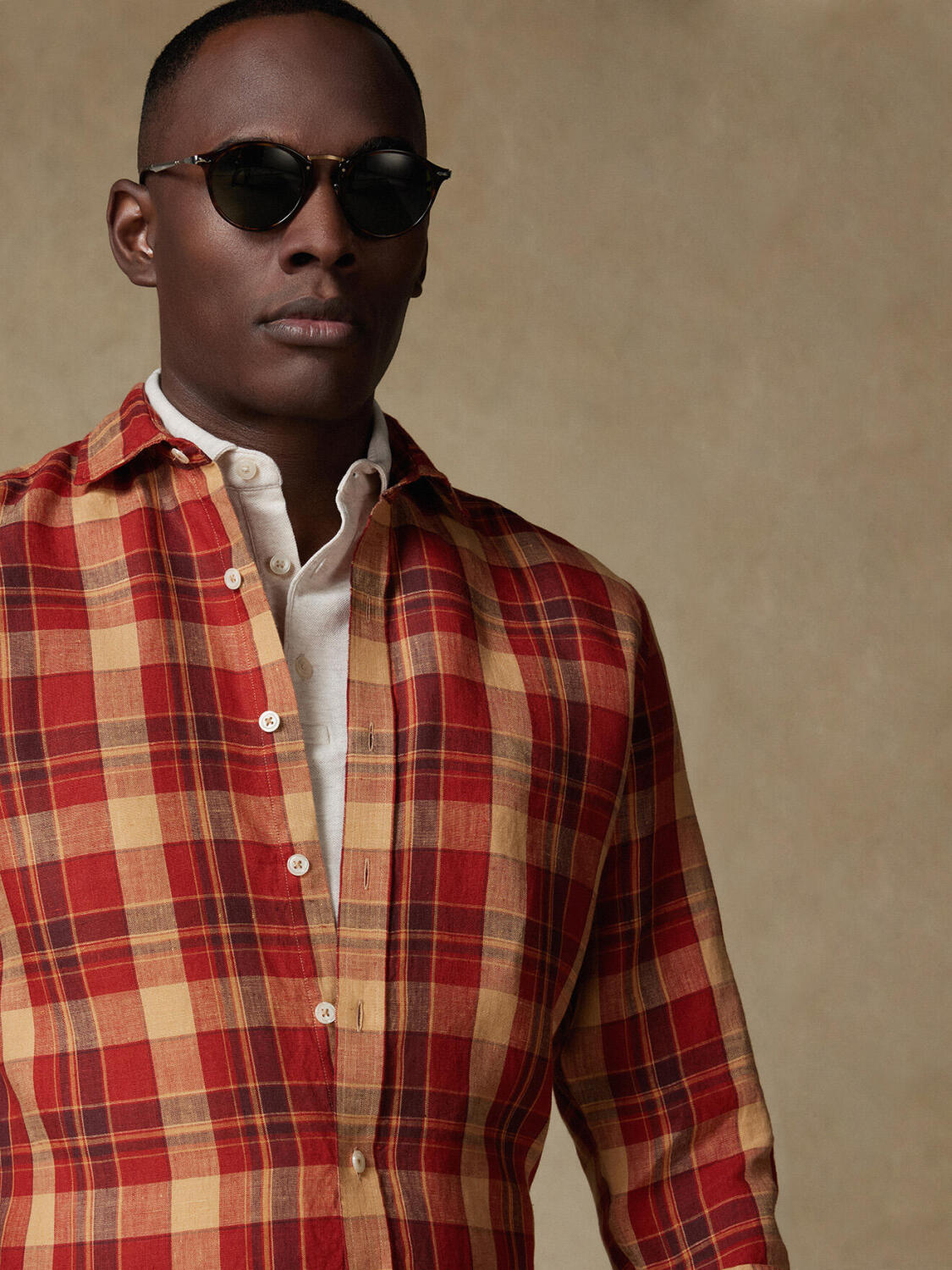 Camicia Spencer in lino con motivo tartan