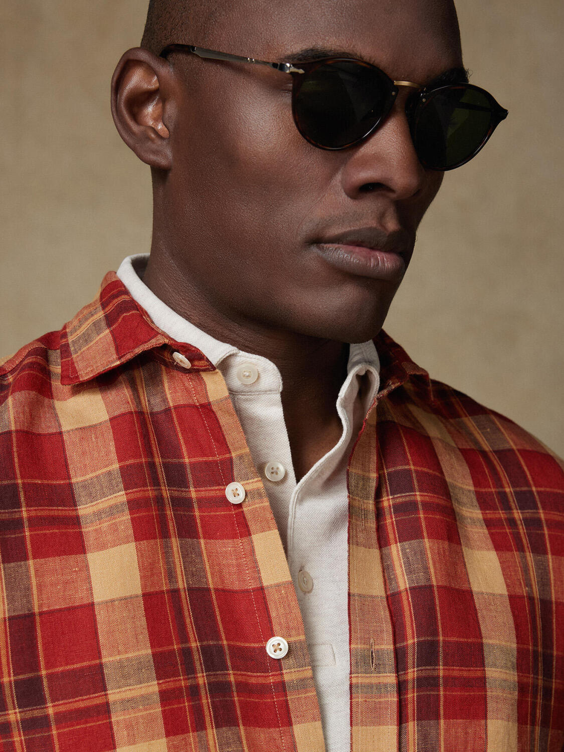 Camicia Spencer in lino con motivo tartan