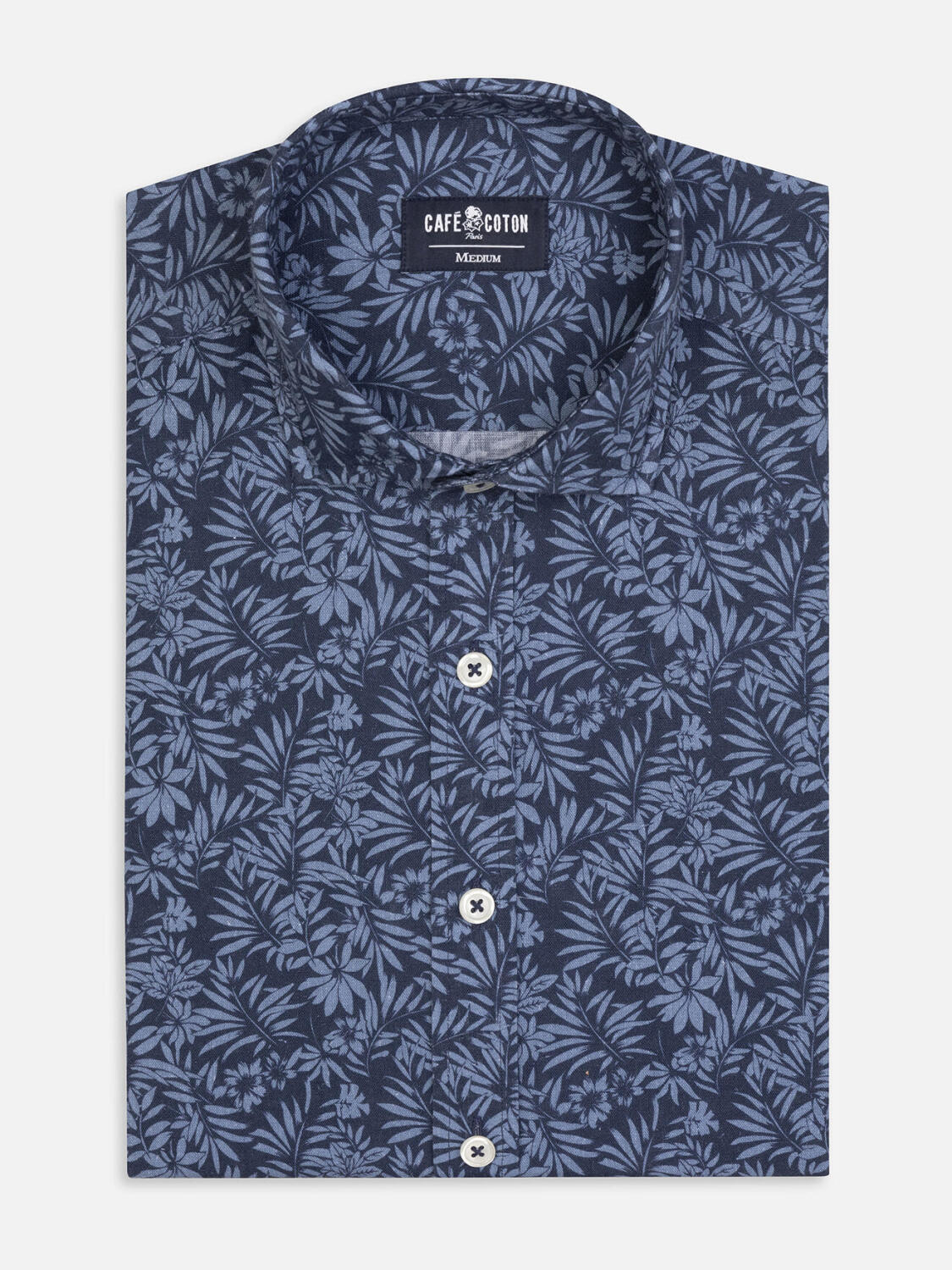 Camicia Spike in lino navy con stampa floreale