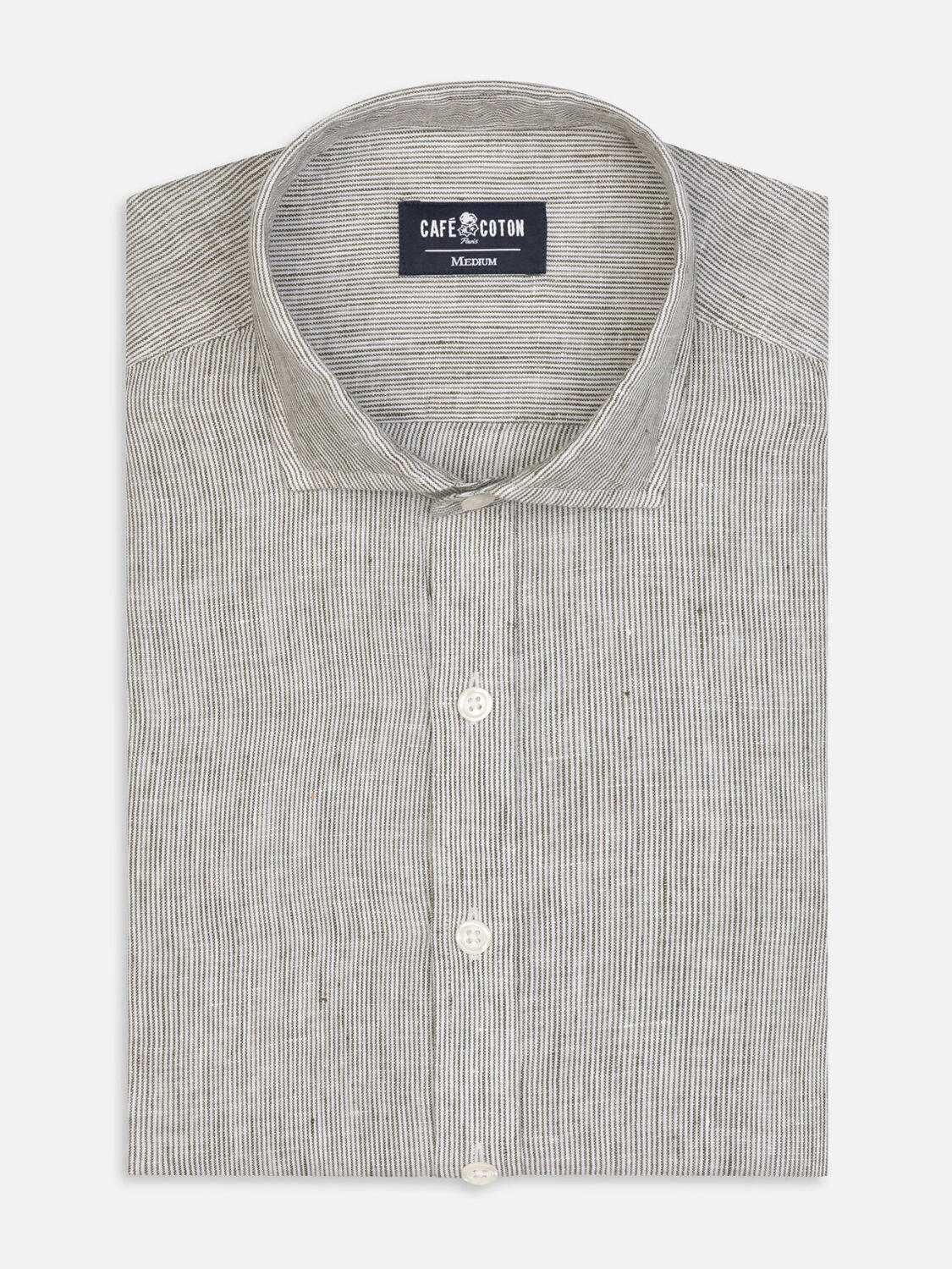 Ted camicia di lino a righe kaki