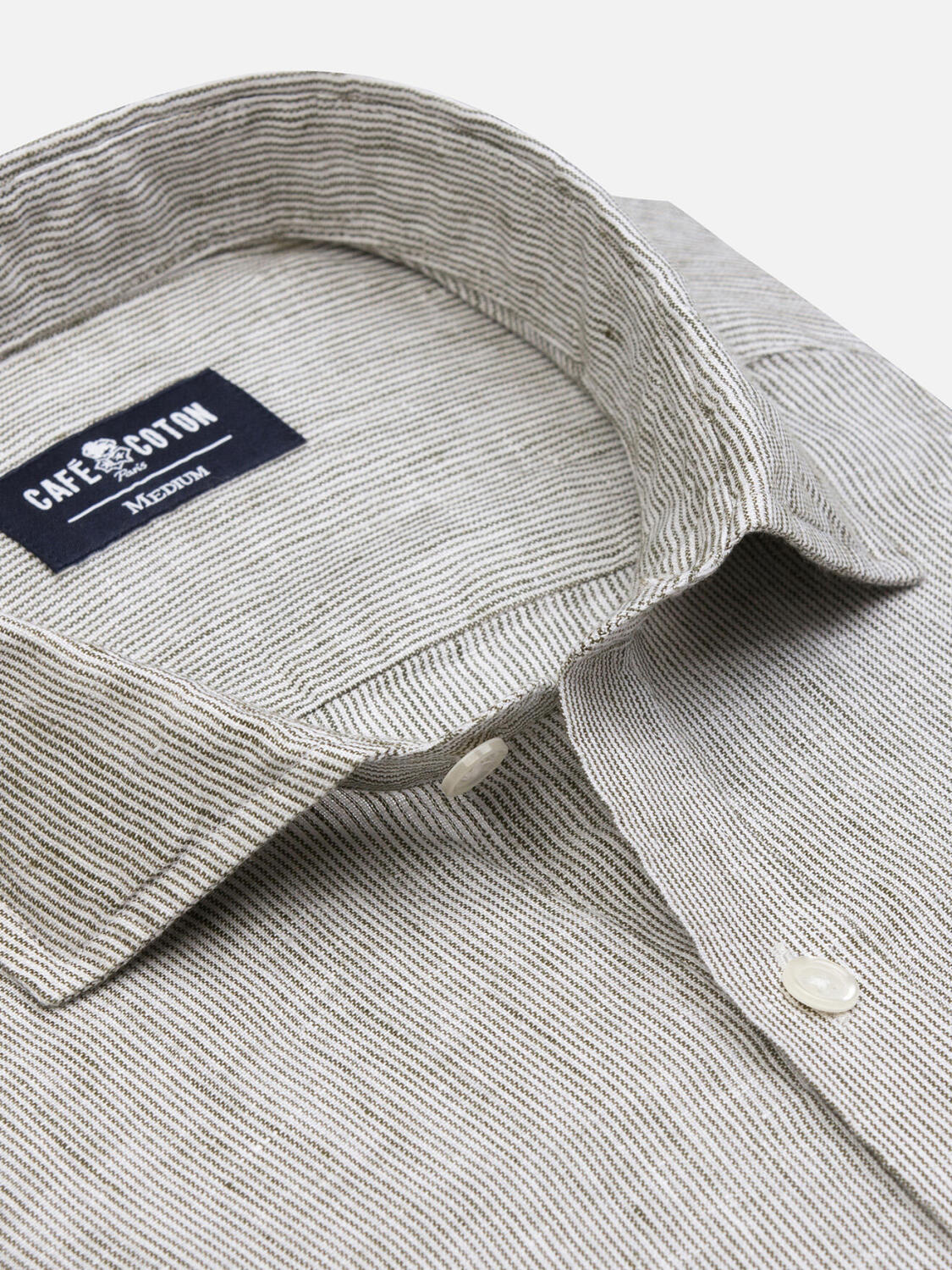 Ted camicia di lino a righe kaki