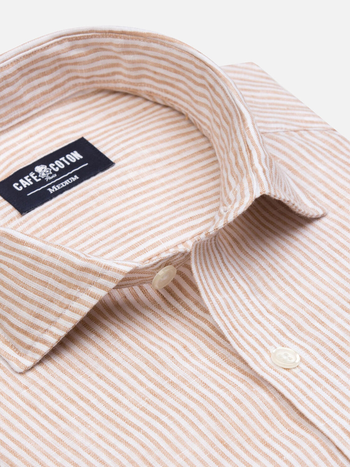 Thom camicia di lino a righesabbia