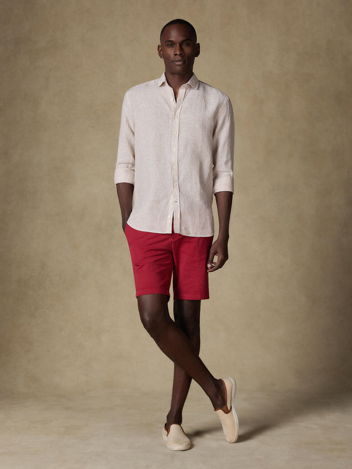 Thom camicia di lino a righesabbia