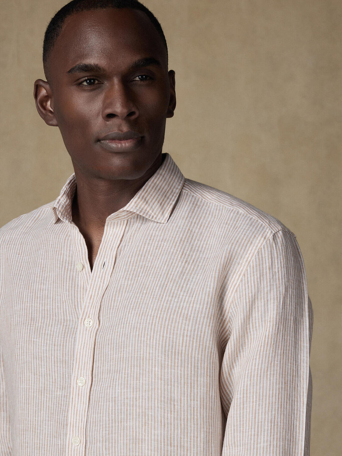 Thom camicia di lino a righesabbia