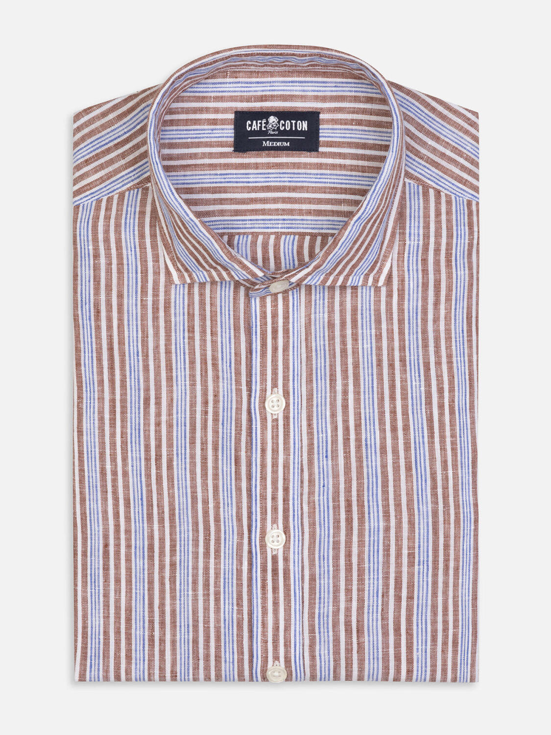 Thom camicia di lino a righe marroni