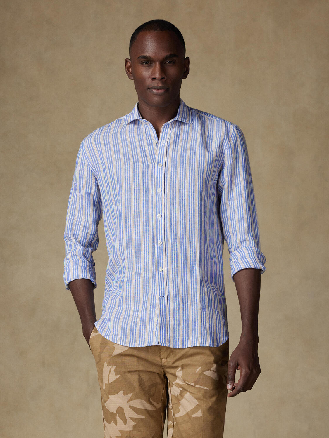Thom camicia di lino a righe blu