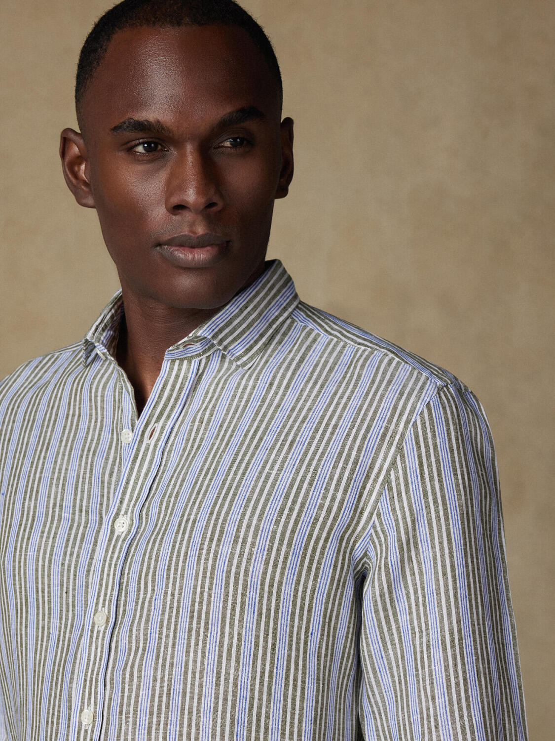 Thom camicia di lino a righe kaki