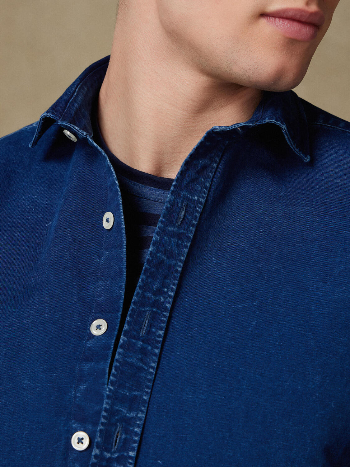 Camicia Tim in lino indaco scuro