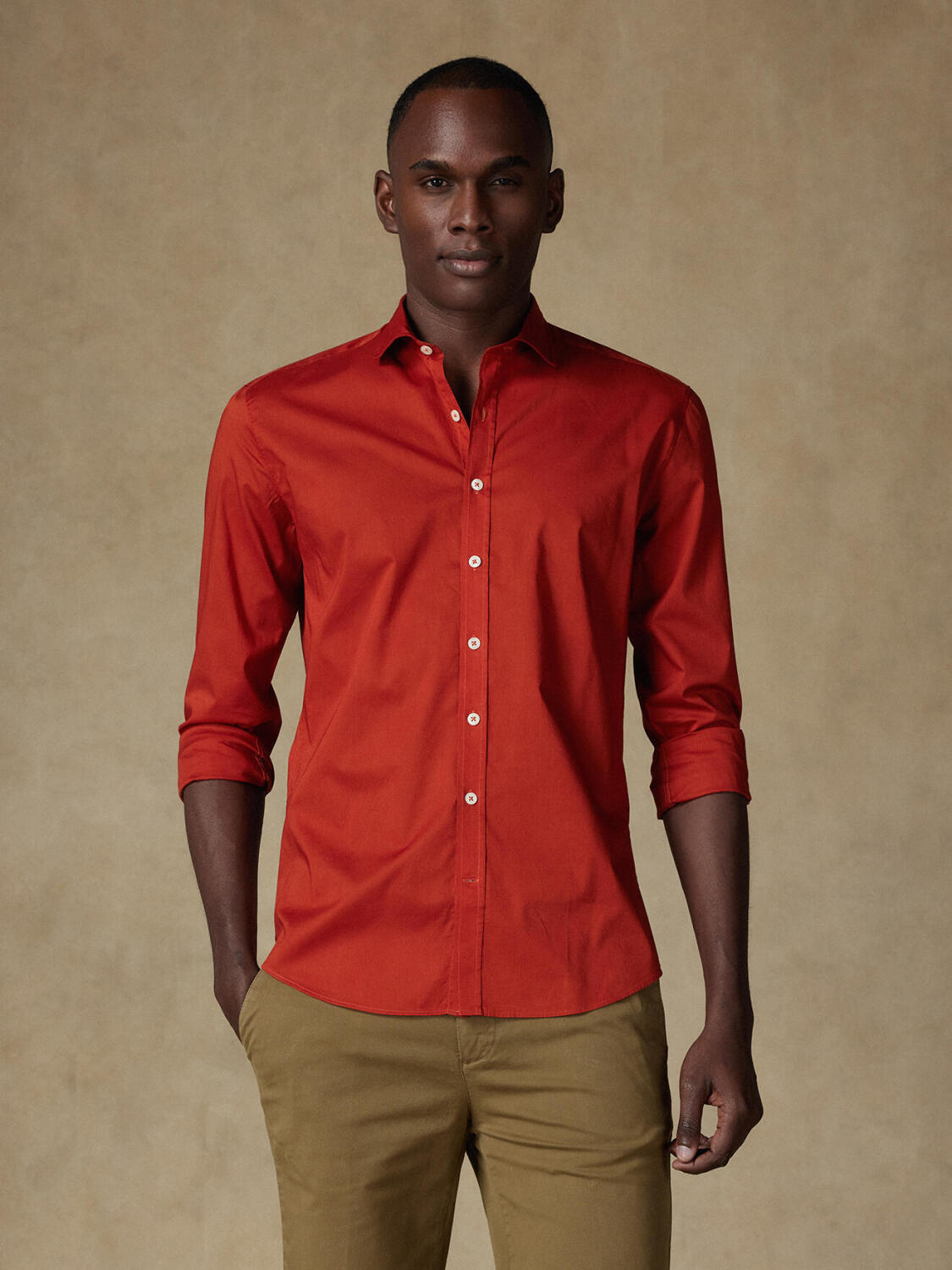 Camicia ocra in voile di cotone