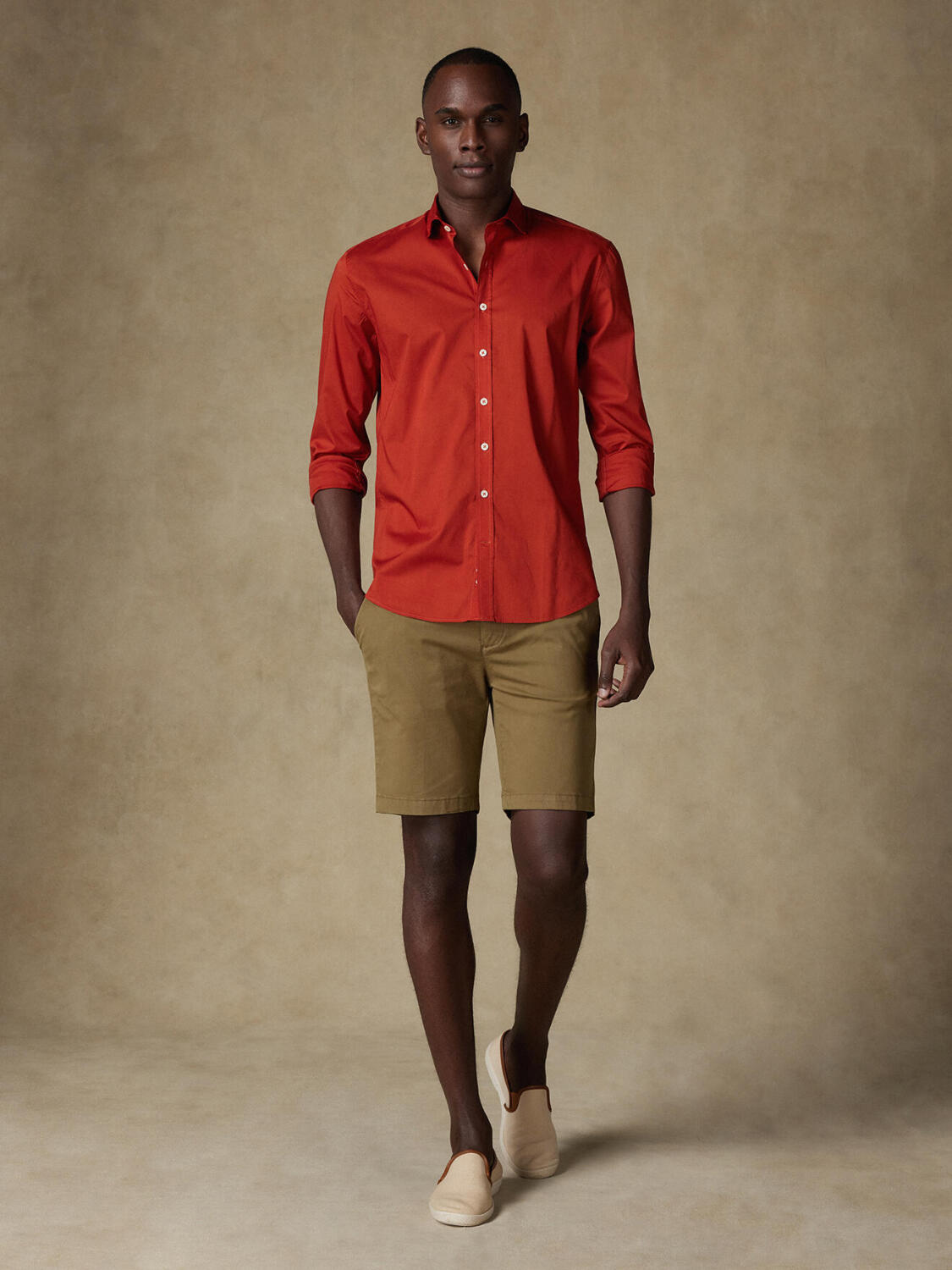 Camicia ocra in voile di cotone