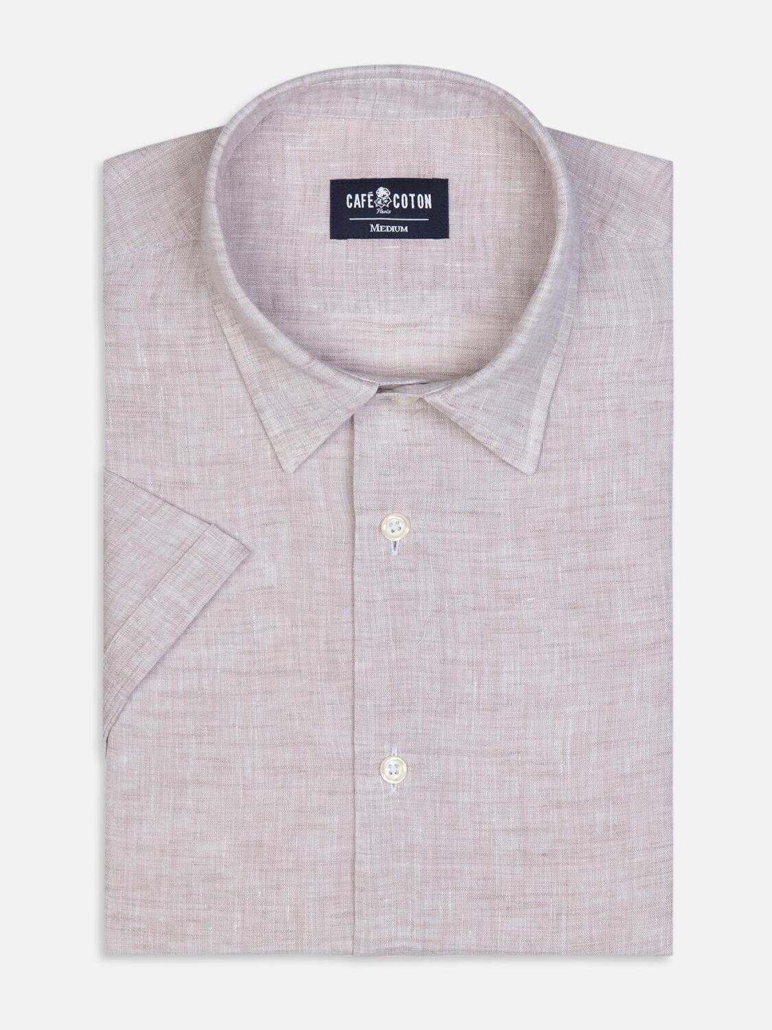 Cody overhemd in zandkleurig linnen - Korte mouwen