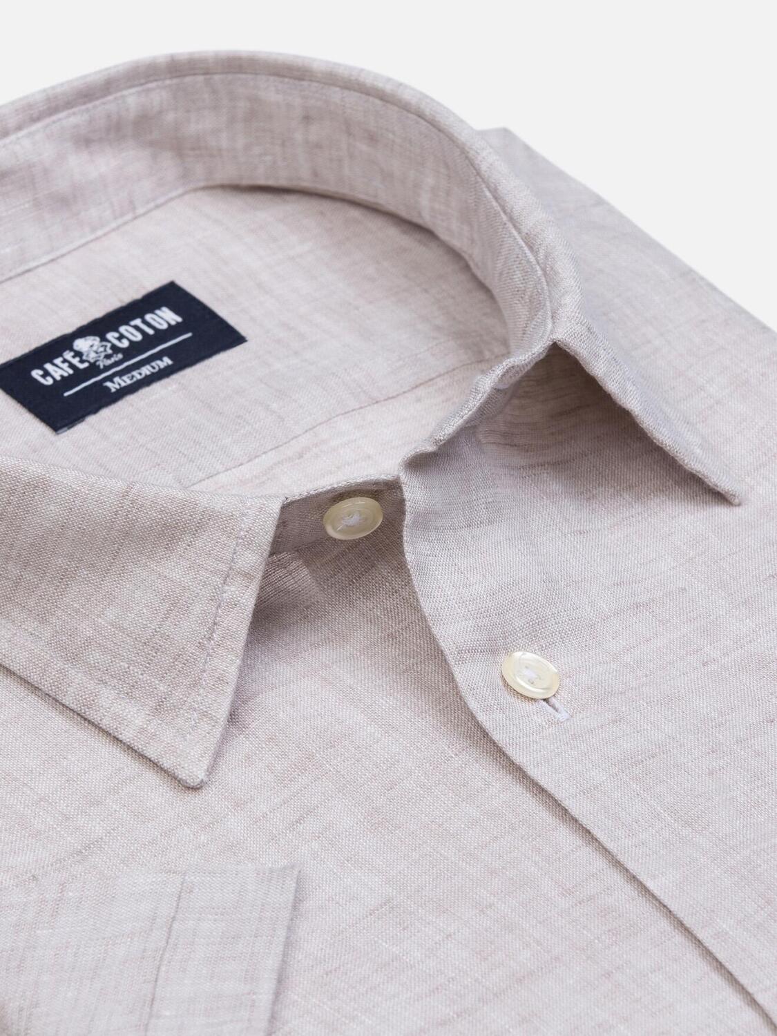 Cody overhemd in zandkleurig linnen - Korte mouwen