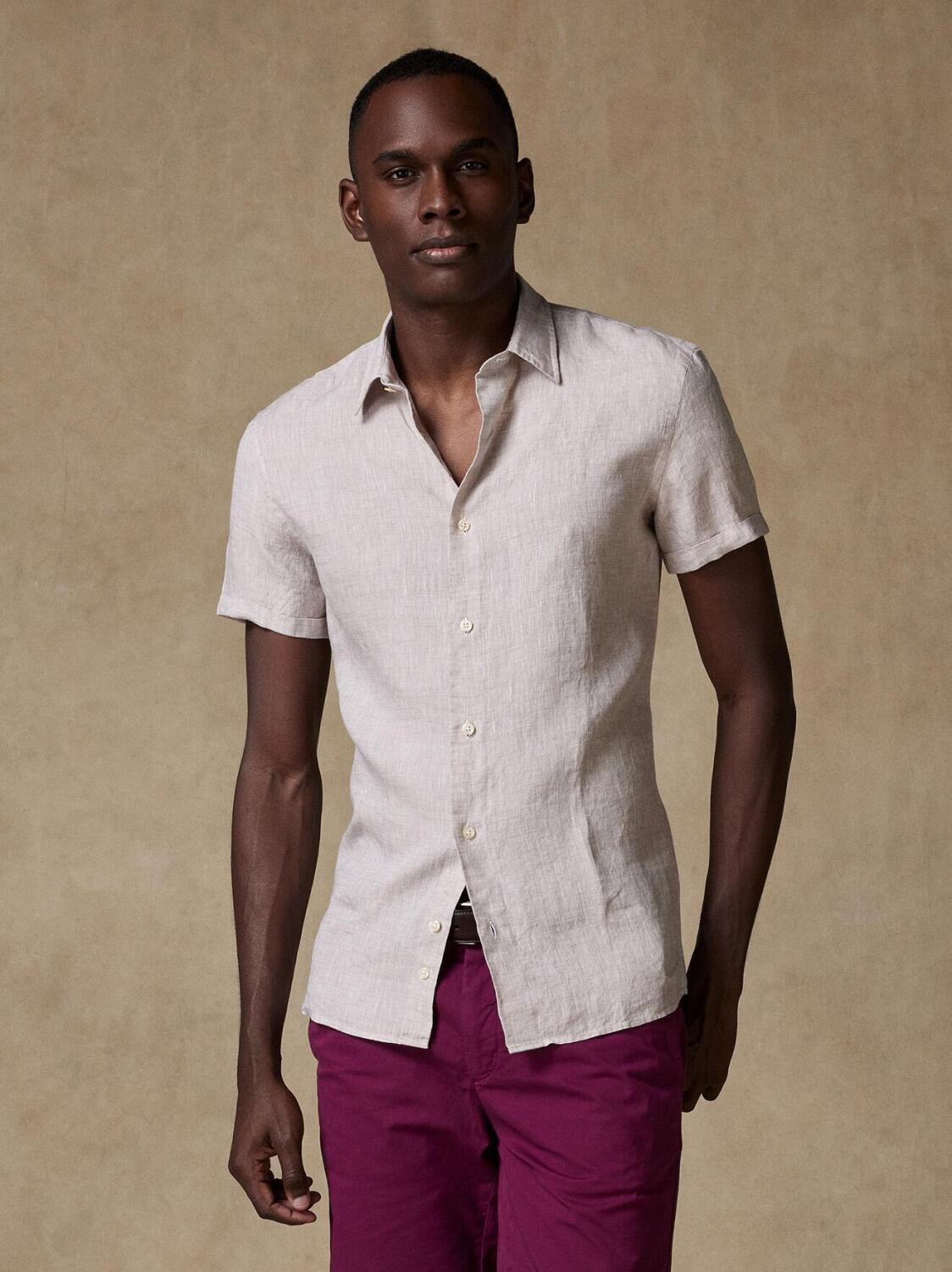 Cody overhemd in zandkleurig linnen - Korte mouwen