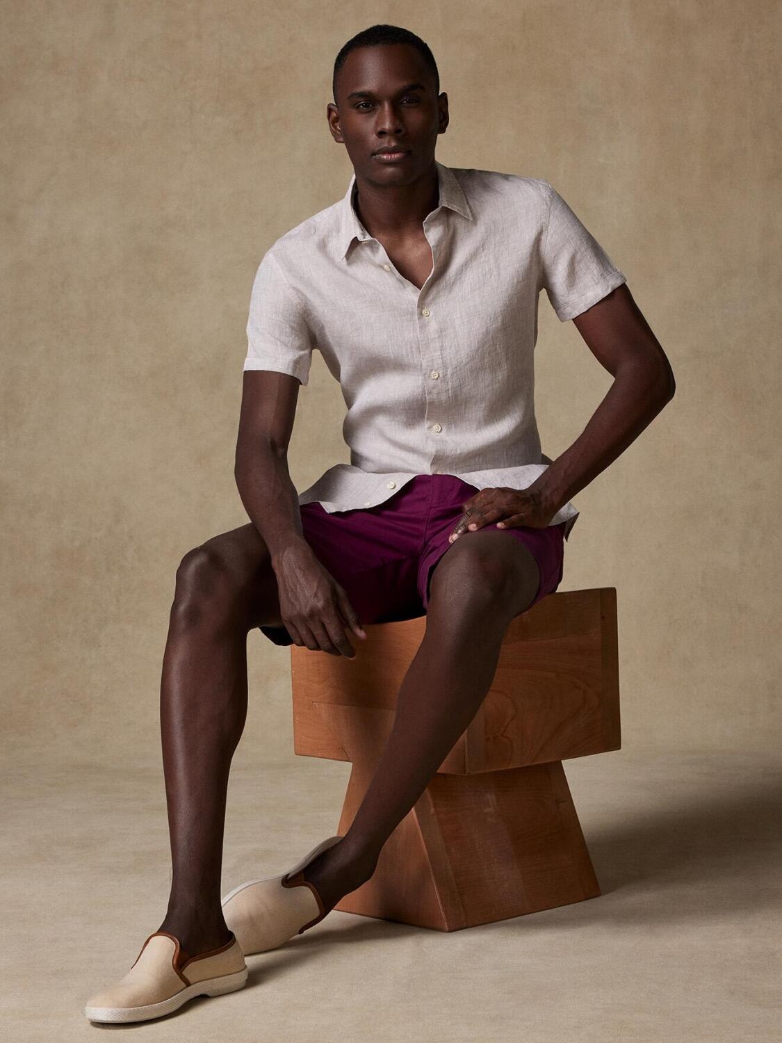 Cody overhemd in zandkleurig linnen - Korte mouwen