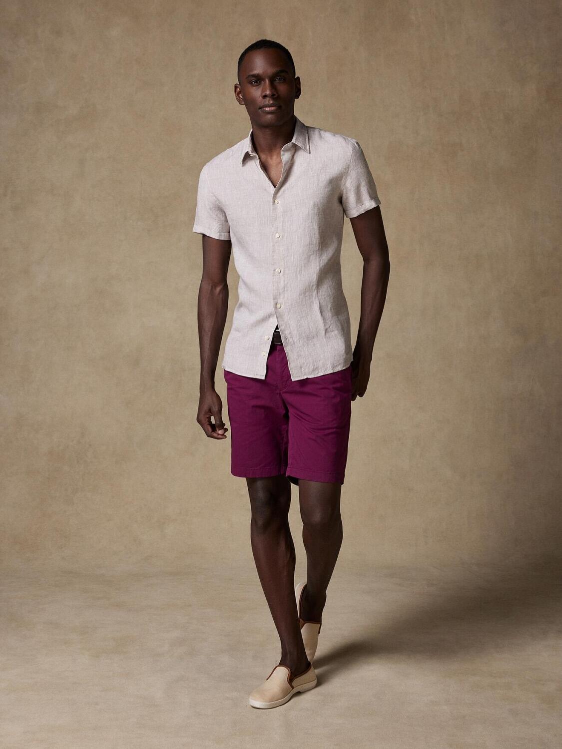 Cody overhemd in zandkleurig linnen - Korte mouwen