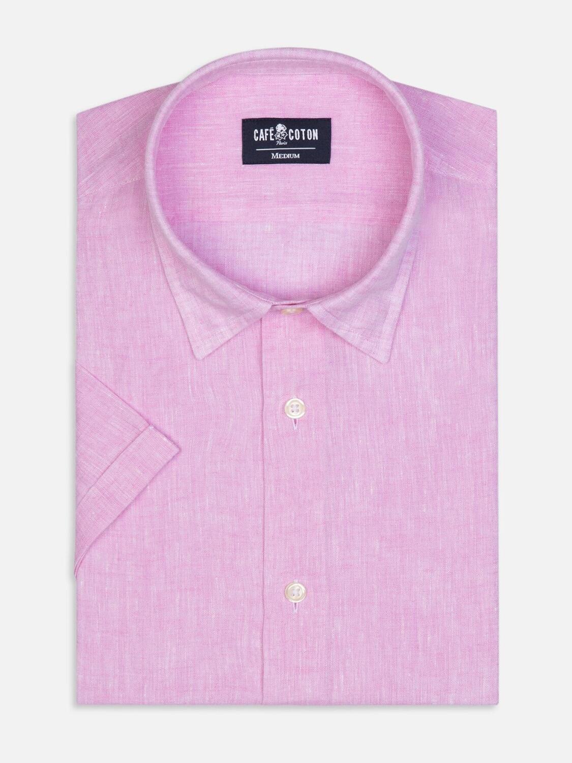 Cody shirt in pink linen - Short Sleeve