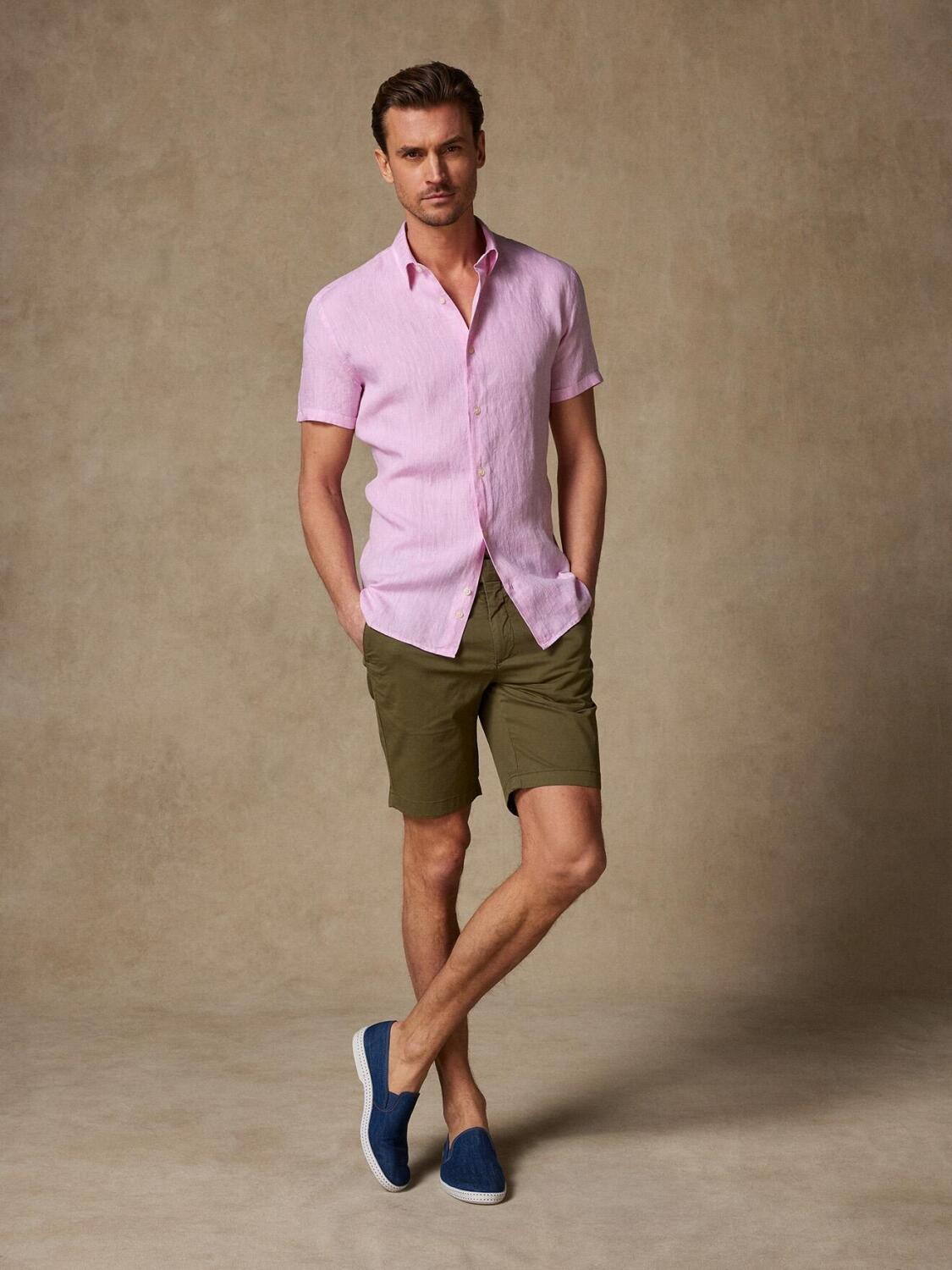 Cody shirt in pink linen - Short Sleeve