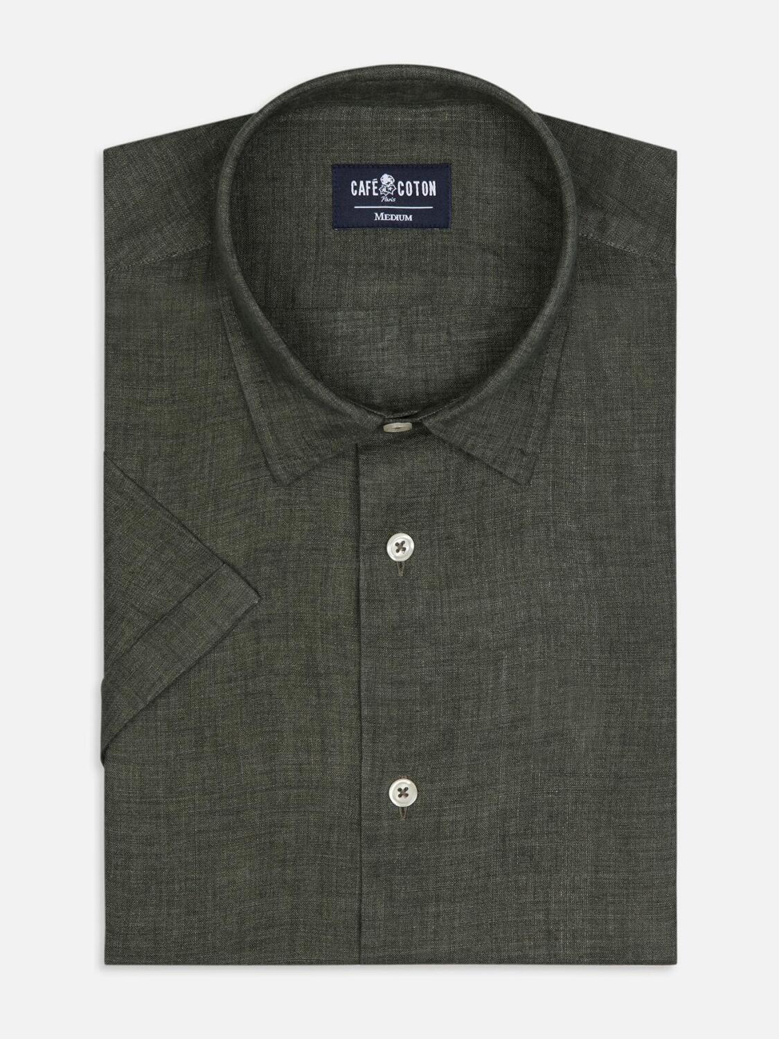 Cody overhemd in kaki linnen - Korte mouwen