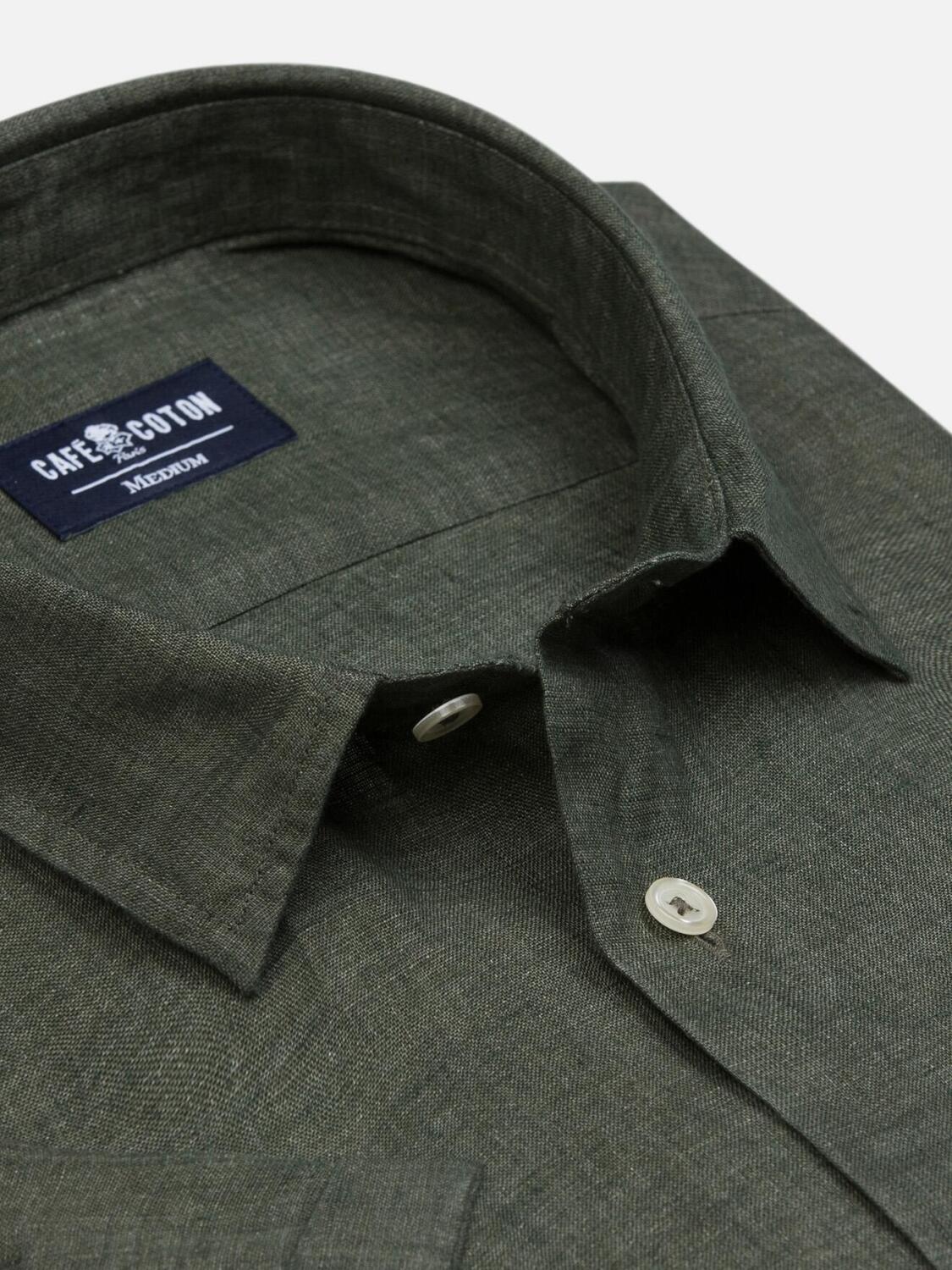 Cody overhemd in kaki linnen - Korte mouwen