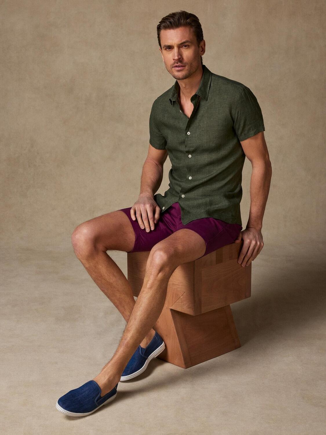 Cody overhemd in kaki linnen - Korte mouwen