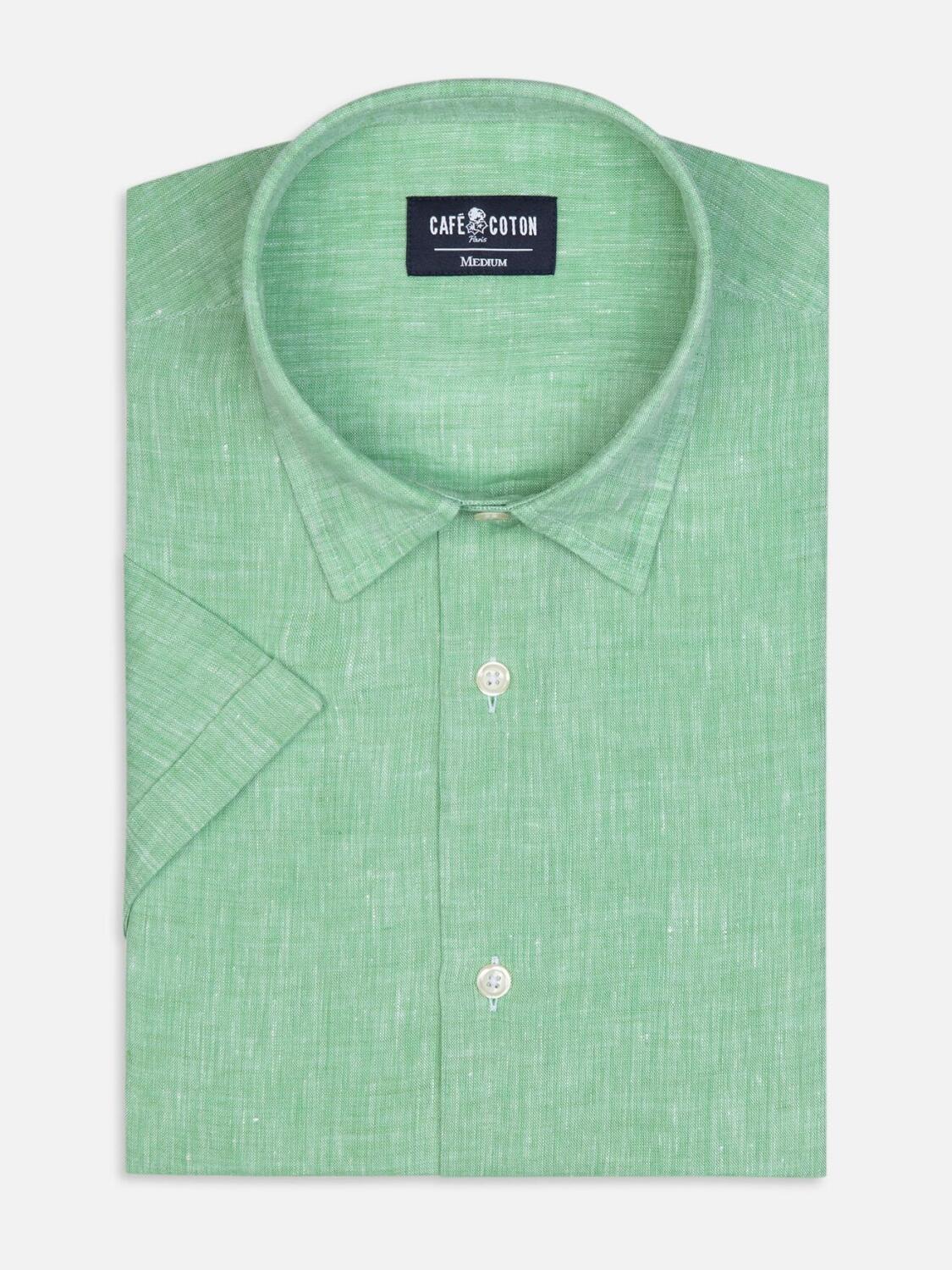 Cody shirt in green linen - Short Sleeve
