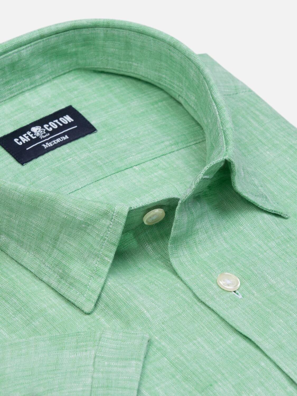 Cody shirt in green linen - Short Sleeve