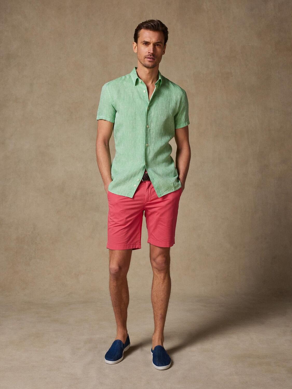 Cody shirt in green linen - Short Sleeve