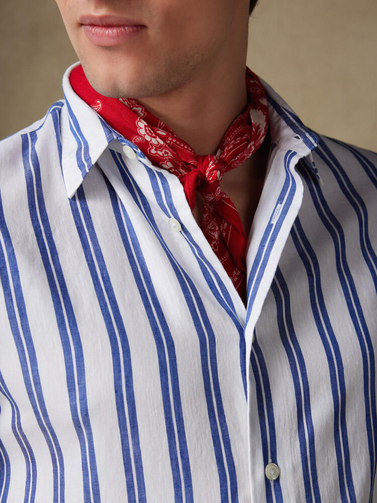 Chemise manches courtes Dean en lin à rayures marine