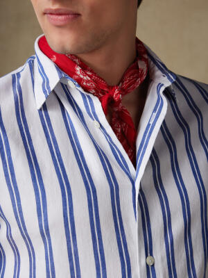 Chemise manches courtes Dean en lin à rayures marine