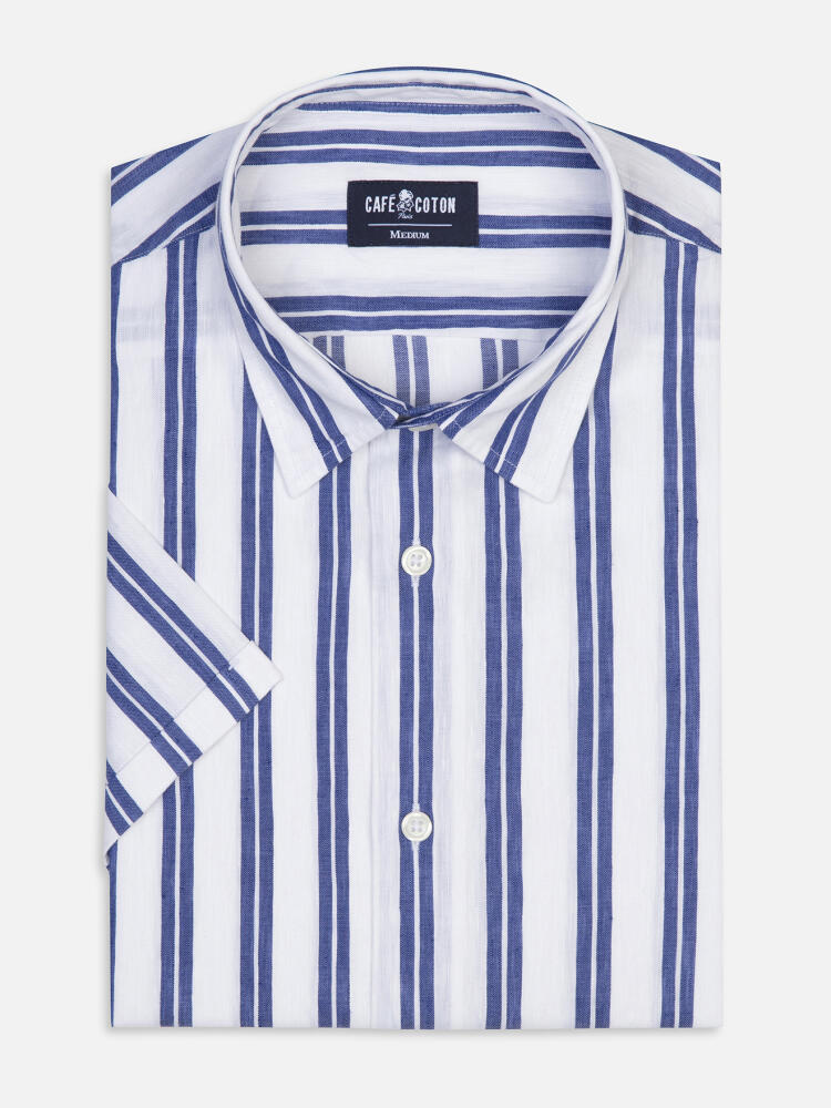 Chemise manches courtes Dean en lin à rayures marine