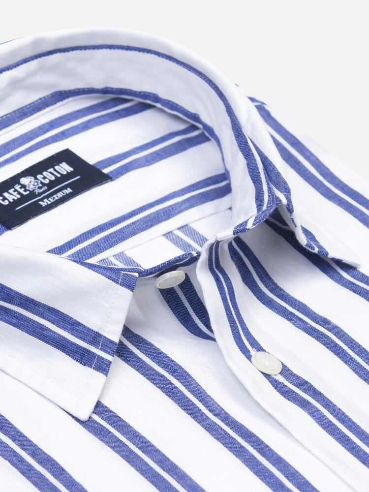 Chemise manches courtes Dean en lin à rayures marine
