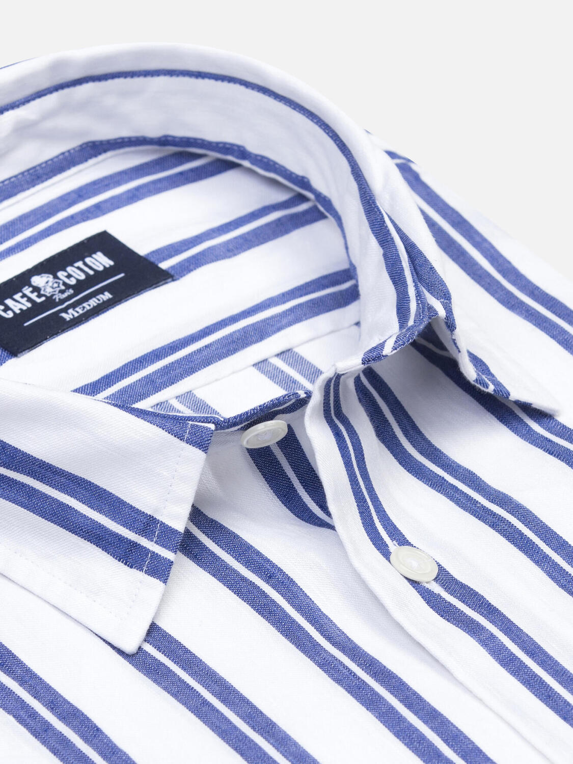 Camicia a maniche corte Dean in lino a righe blu scuro