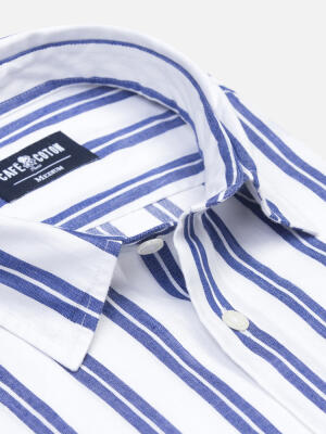 Chemise manches courtes Dean en lin à rayures marine