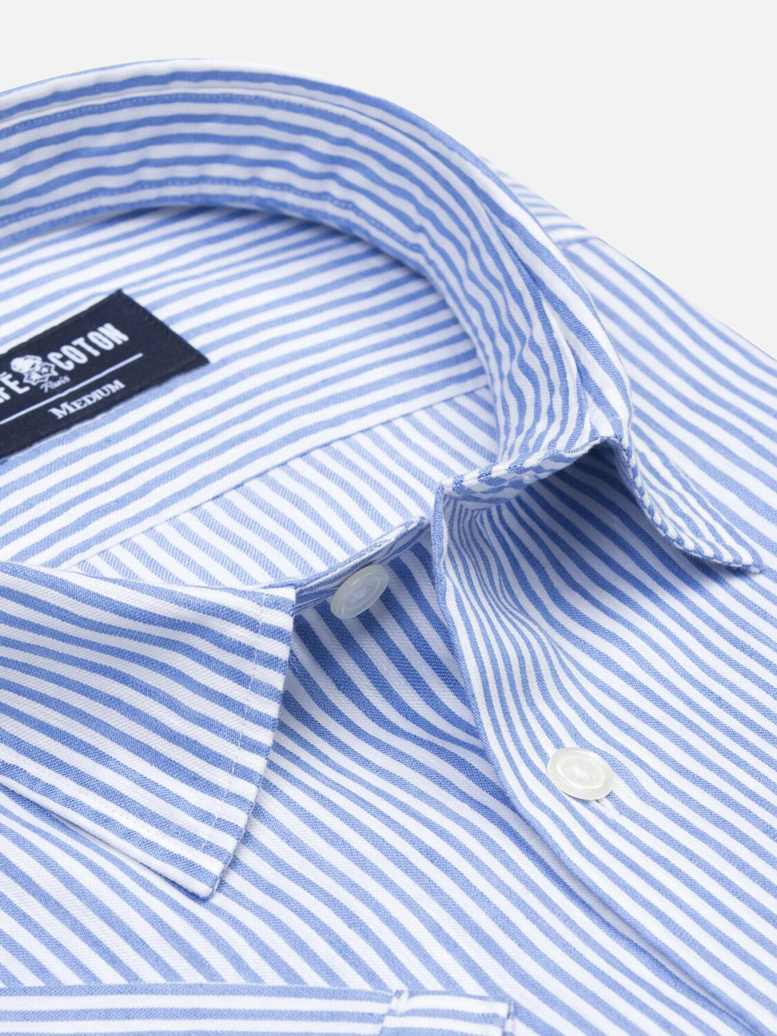 Camicia a maniche corte Eden in lino a righe celesti