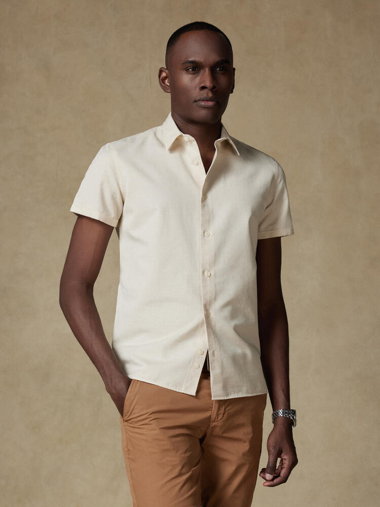 Overhemd met korte mouwen Nate van linnen in zandkleur