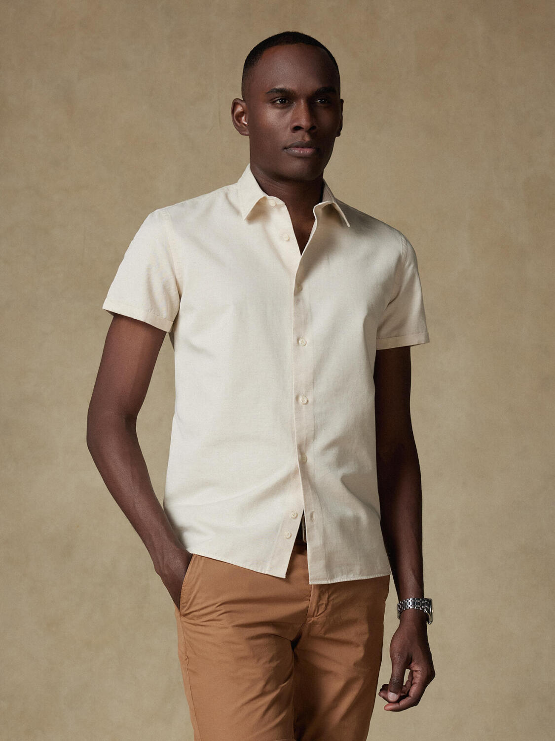 Camicia a maniche corte Nate in lino color sabbia