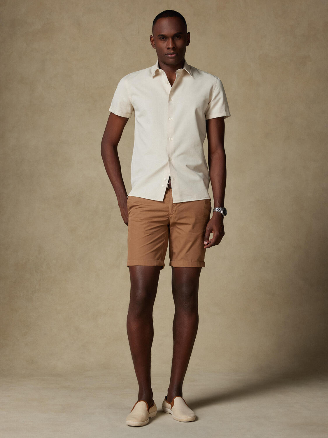 Camicia a maniche corte Nate in lino color sabbia