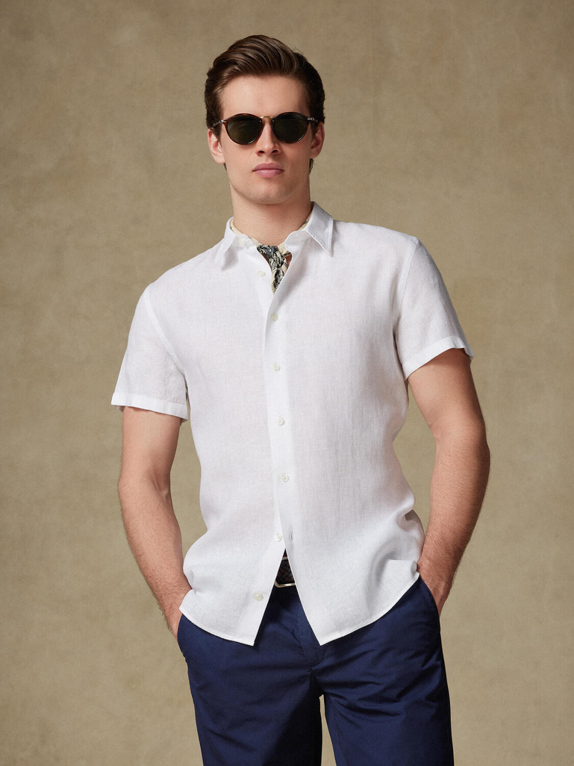 Overhemd met korte mouwen Olaf van linnen in wit