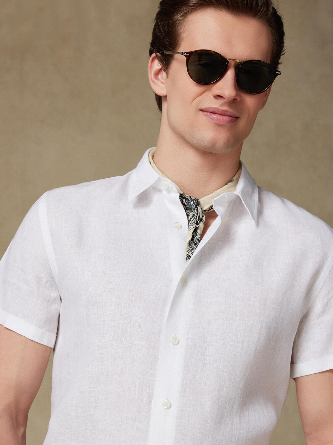 Overhemd met korte mouwen Olaf van linnen in wit