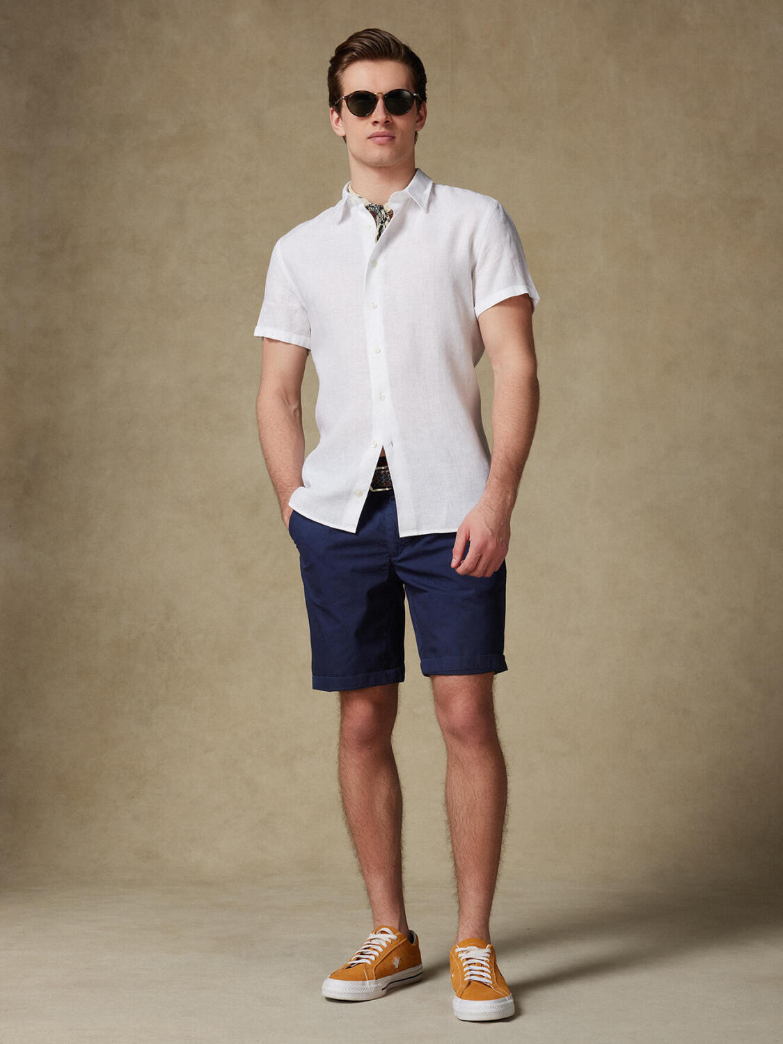 Overhemd met korte mouwen Olaf van linnen in wit